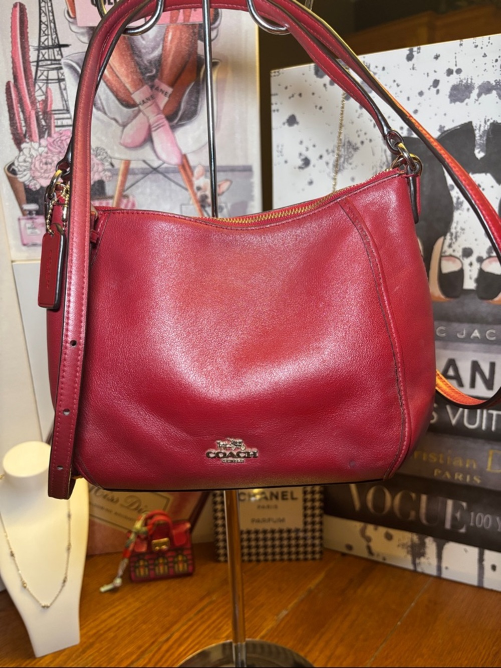 Coach 51900 Oxblood Leather Zip Top Hobo Shoulder Bag Burgundy Gold Hardware